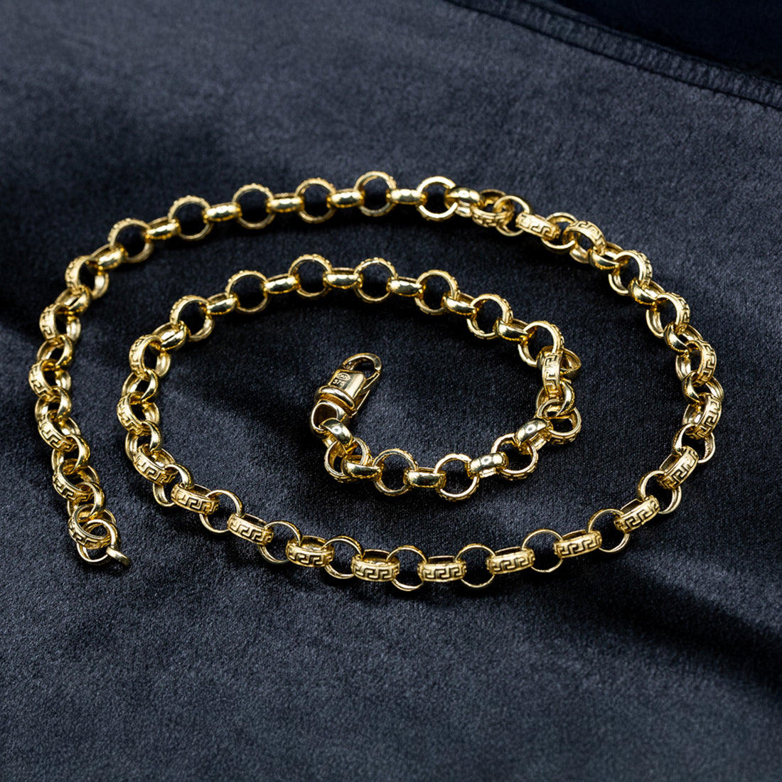 9ct Yellow Gold Greek Patterned Belcher Chain 24 Inches