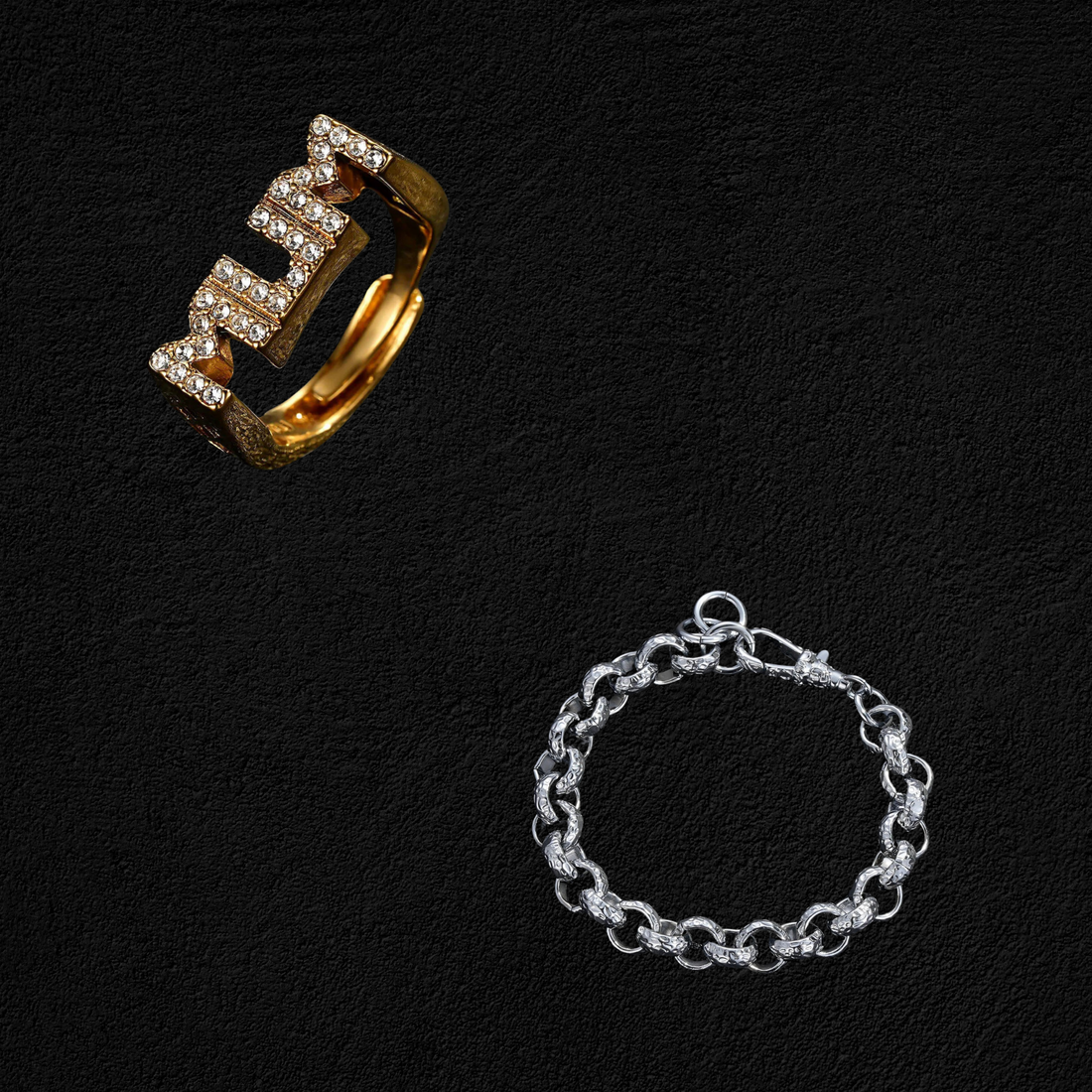 The Mum Celebration Set – Gold Heart Ring &amp; Silver Belcher Bracelet