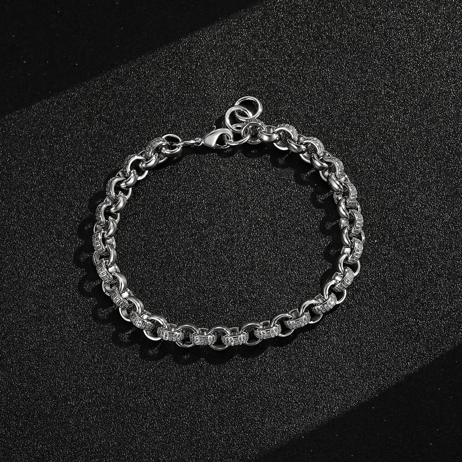 8mm wide silver CZ Belcher bracelet, 8/9 inches long, 29 grams.