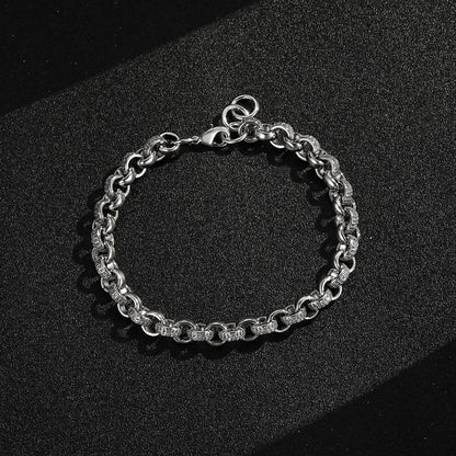 8mm wide silver CZ Belcher bracelet, 8/9 inches long, 29 grams.