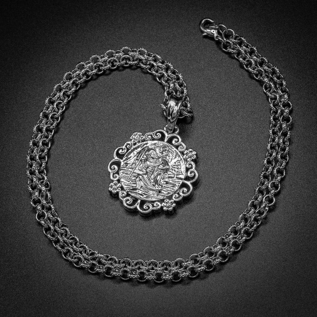Waterproof Silver St Christopher Pendant with Flower Mount