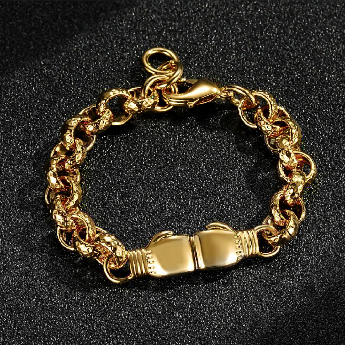 8mm Gold Double Boxing Glove Belcher Bracelet - 8 Inches
