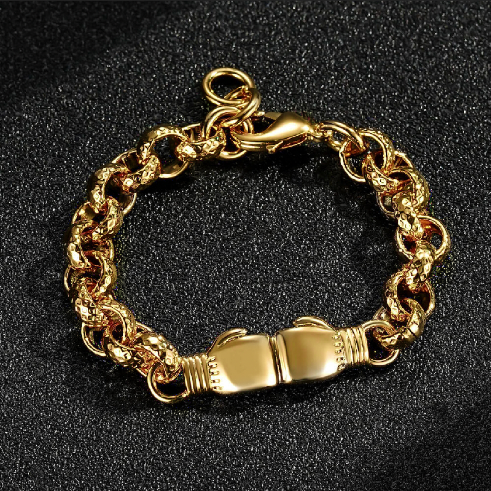 New 8mm Gold Double Boxing Glove Belcher Bracelet - 8 Inches