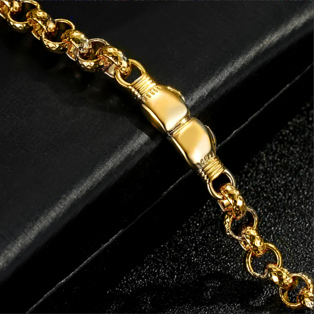 8mm Gold Double Boxing Glove Belcher Bracelet - 8 Inches