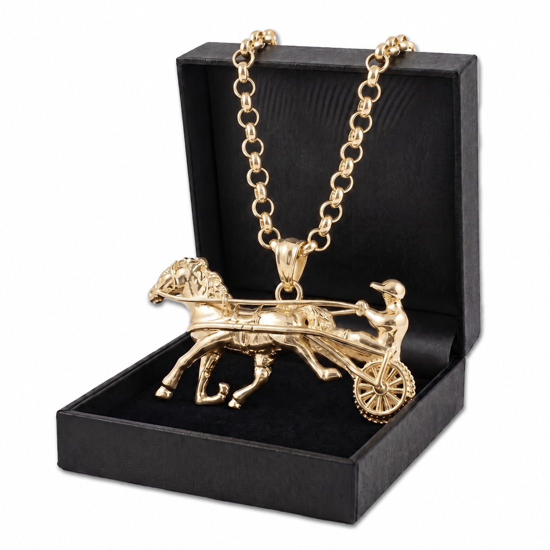 Gold Gypsy Horse &amp; Cart Pendant Necklace 22inches