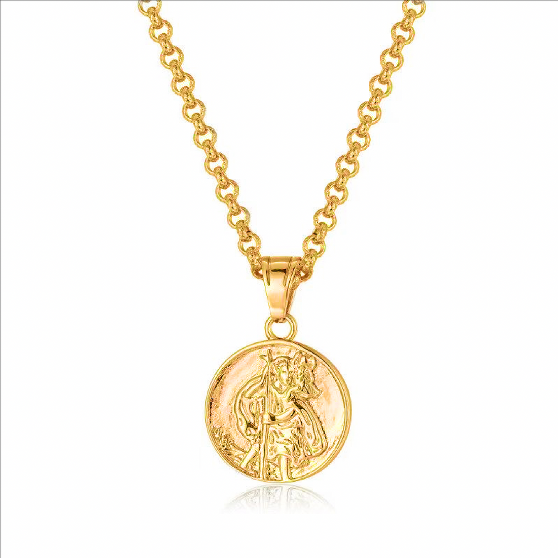 Gold St. Christopher Pendant 22 Inch 4mm Belcher Chain