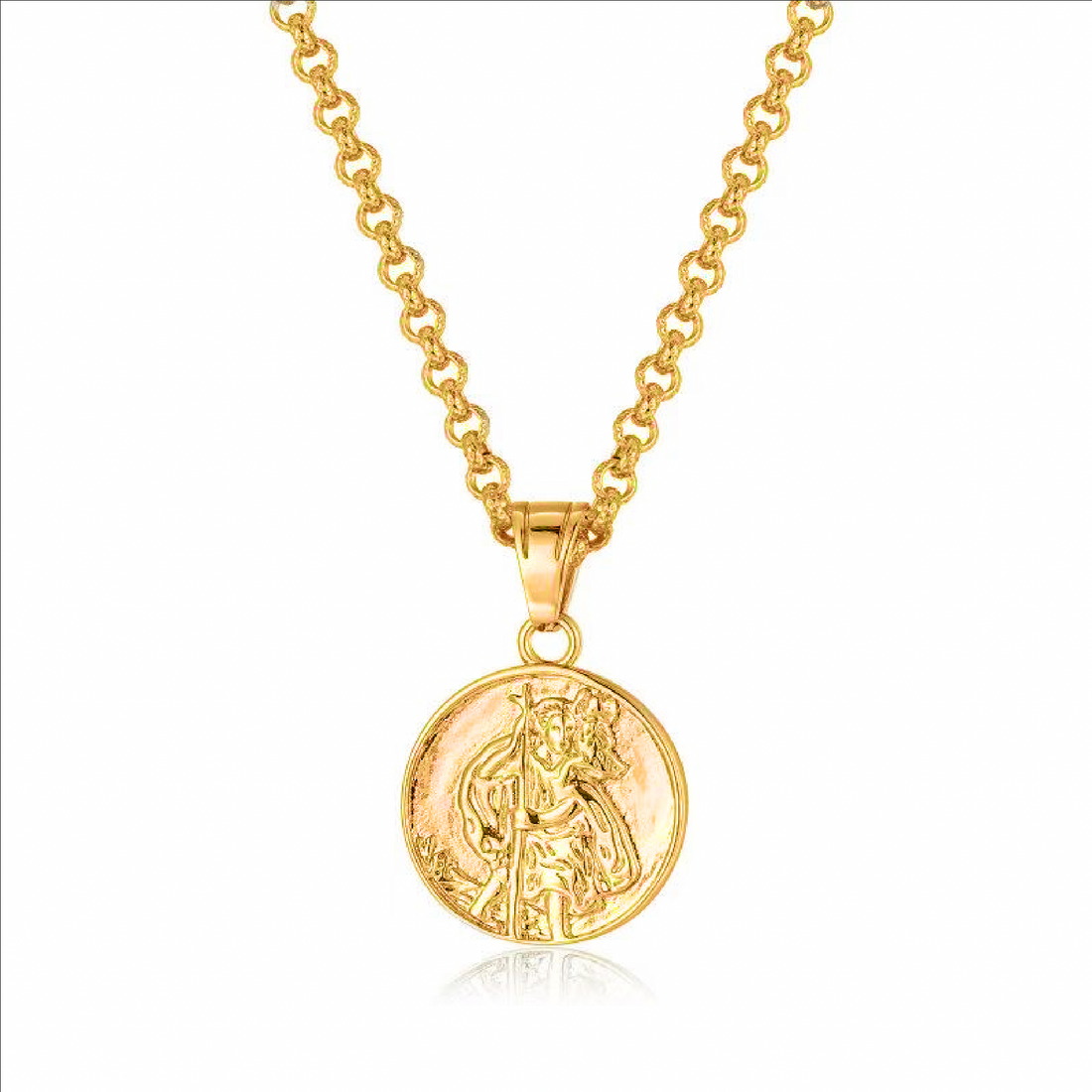 New Gold St. Christopher Pendant 22 Inch 4mm Belcher Chain