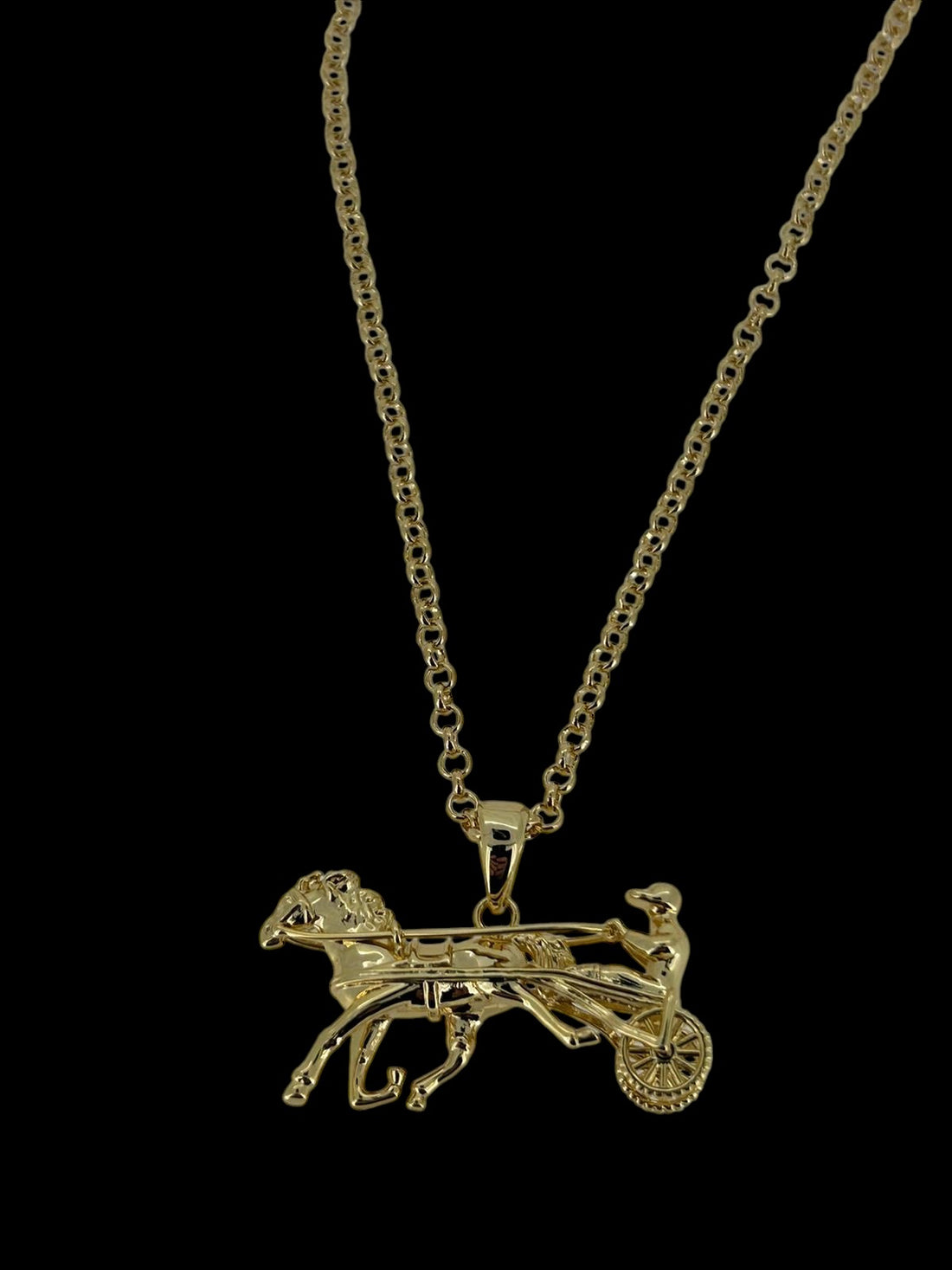 Gold Gypsy Horse & Cart Pendant 22 Inch 4mm Belcher Chain