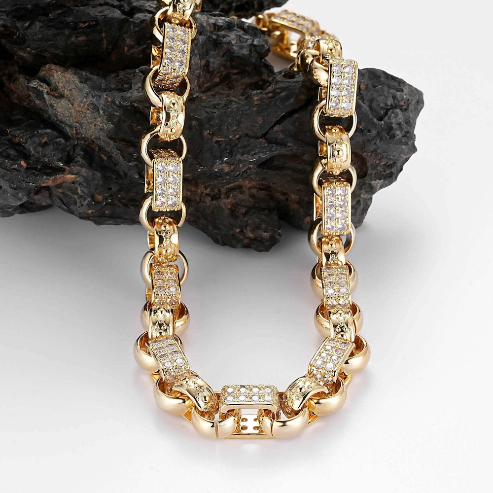 13mm Gold Gypsy Link Belcher Chain Albert Clasp 24 Inch