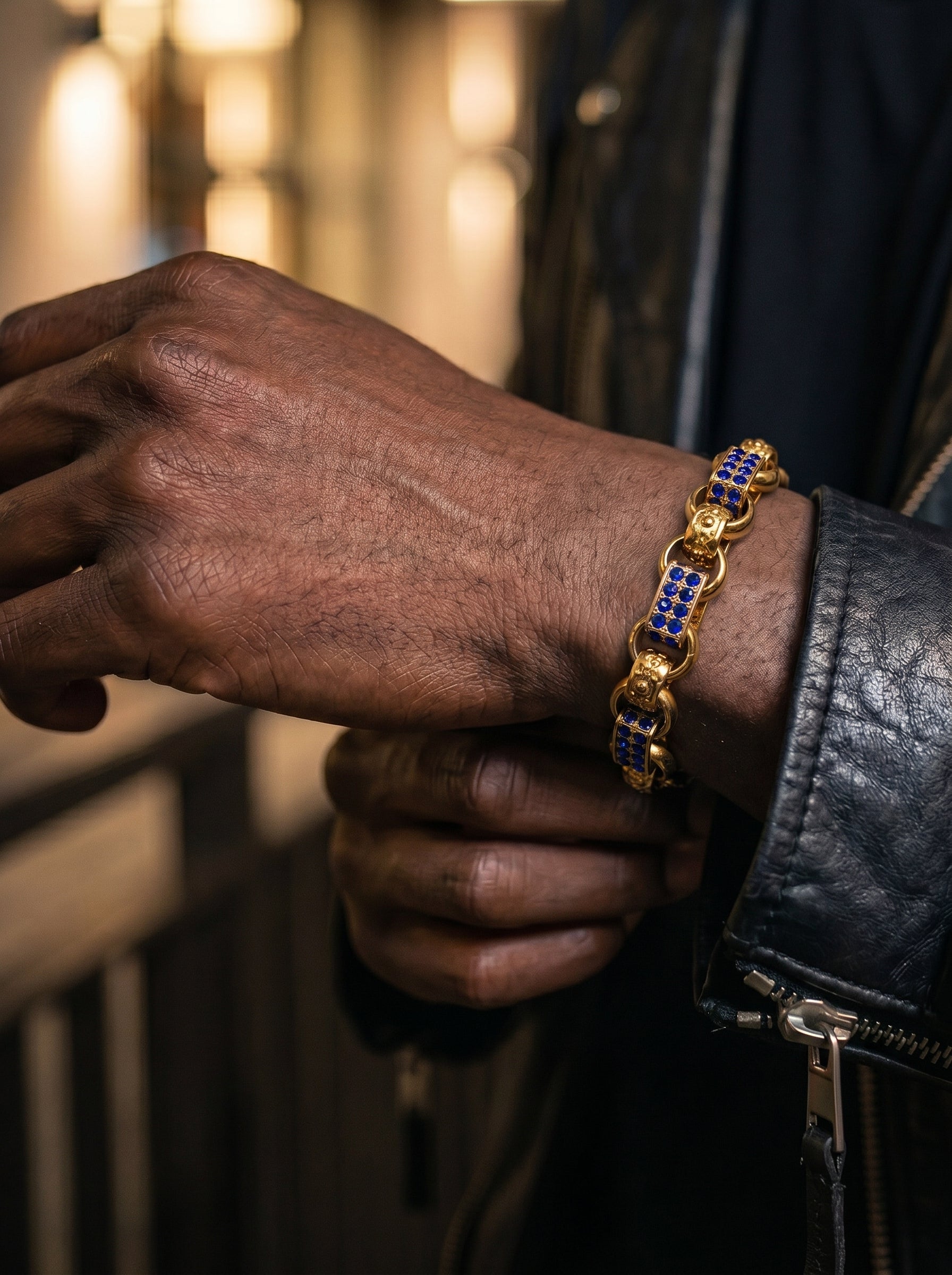 Gold Sapphire Gypsy Link Bracelet 13mm
