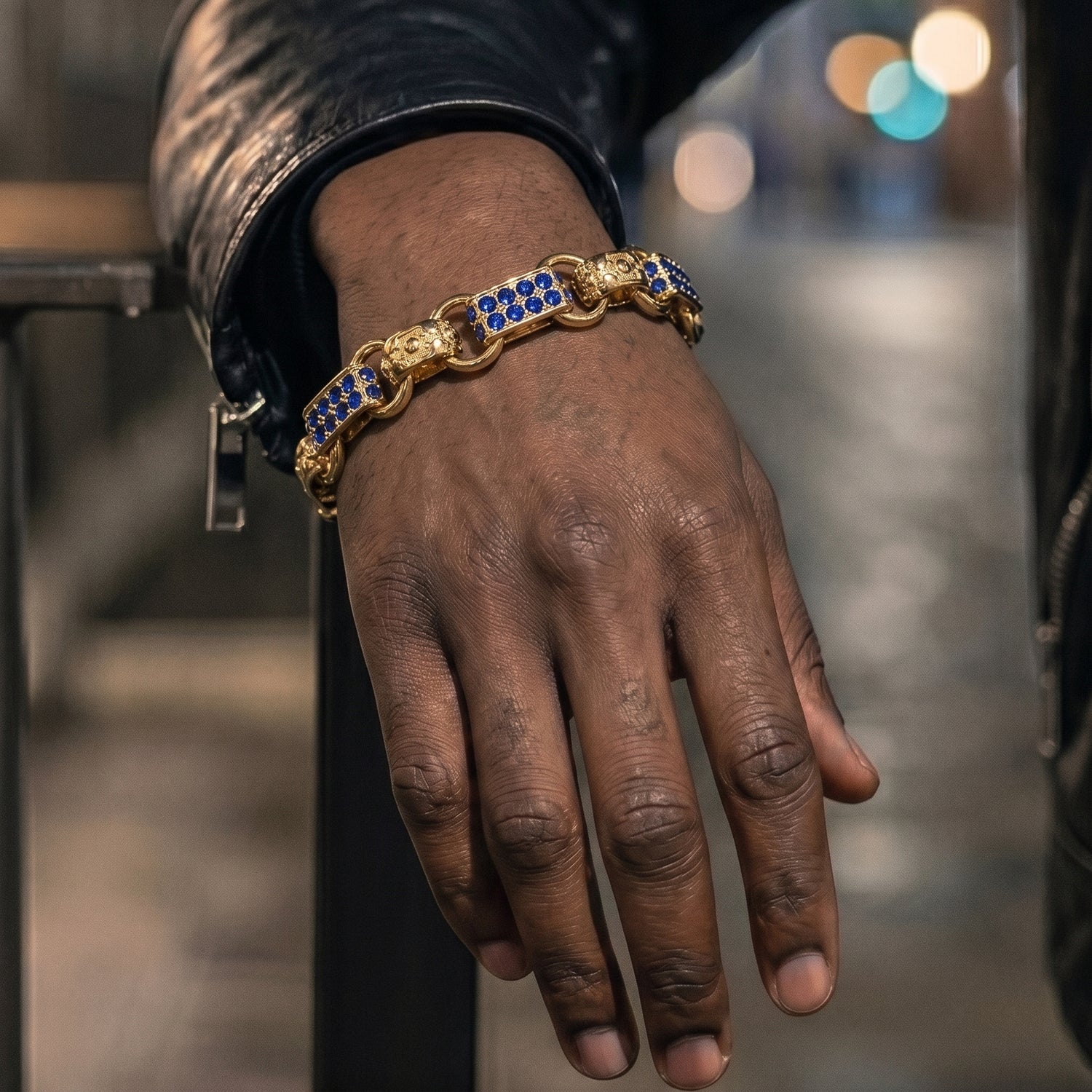 Gold Sapphire Gypsy Link Bracelet 13mm