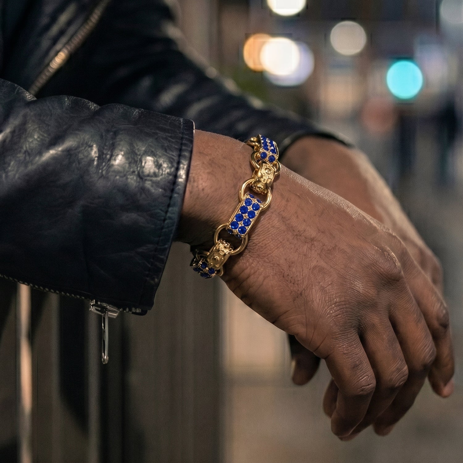 Gold Sapphire Gypsy Link Bracelet 13mm