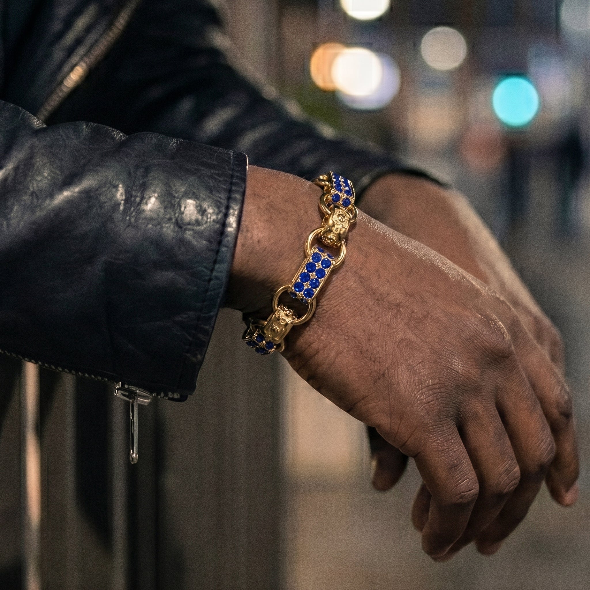 Gold Sapphire Gypsy Link Bracelet 13mm