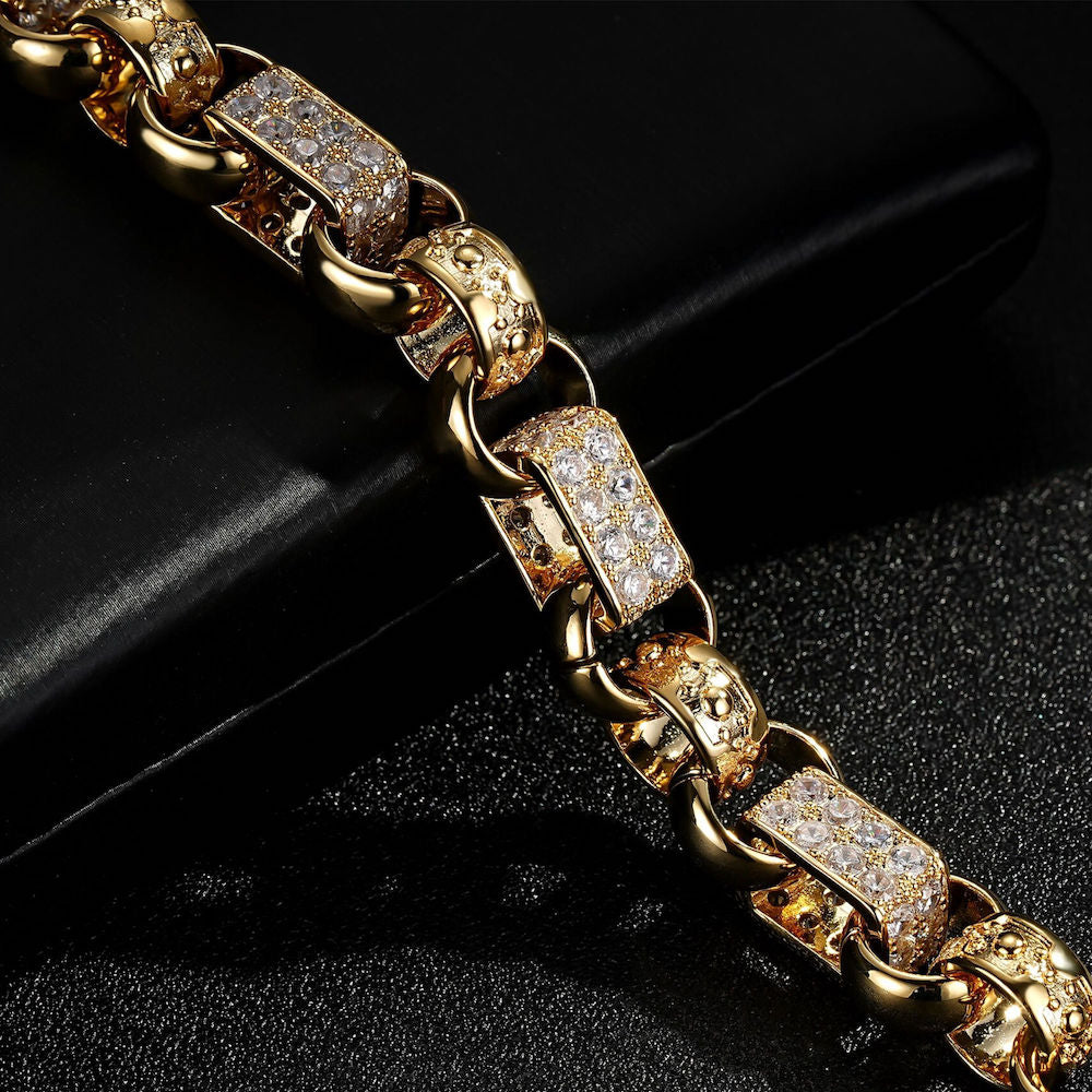 13mm Gold Gypsy Belcher Bracelet With Albert Clasp 7 Inch