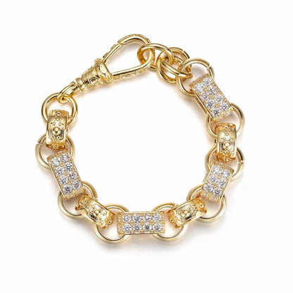 Chunky gold gypsy link Belcher bracelet, 13mm wide, 6-7 inches long, 65 grams.