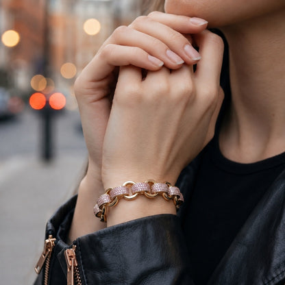 12mm Gold Alternate Pattern Belcher Bracelet with Stones
