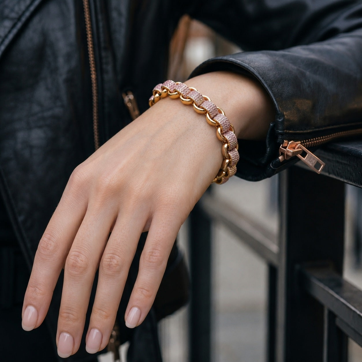 12mm Gold Alternate Pattern Belcher Bracelet with Stones