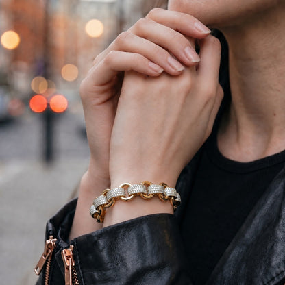 New 12mm GoldPattern Belcher Bracelet with Diamond Stones Adjustable 89 Inches