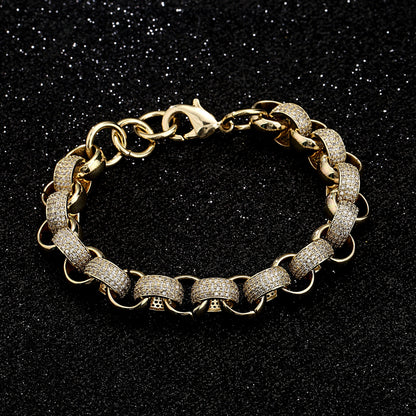 12mm Gold-Filled Pattern Belcher Bracelet with Diamond Stones – Adjustable 8–9 Inches