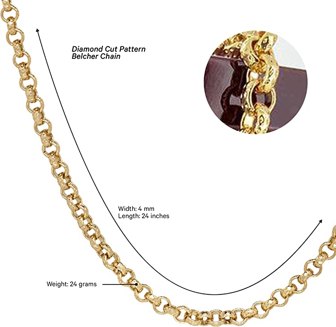 Small Gold Belcher Chain with Diamond-Cut Pattern