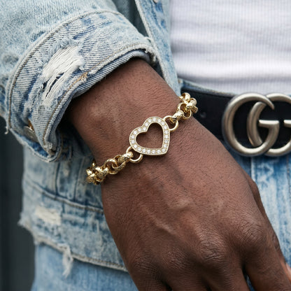 Gold Open Heart Belcher Bracelet 8mm