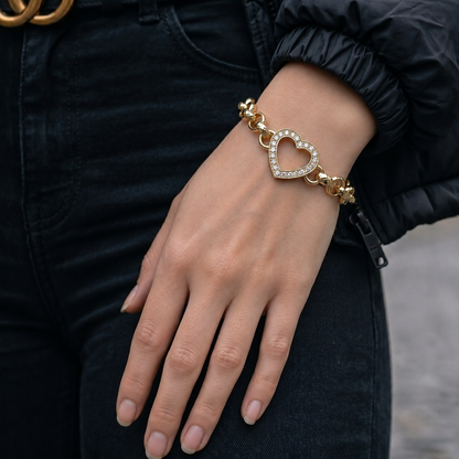Gold Open Heart Belcher Bracelet 8mm