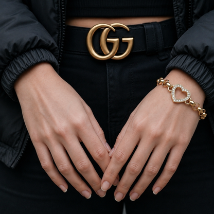 Gold Open Heart Belcher Bracelet 8mm