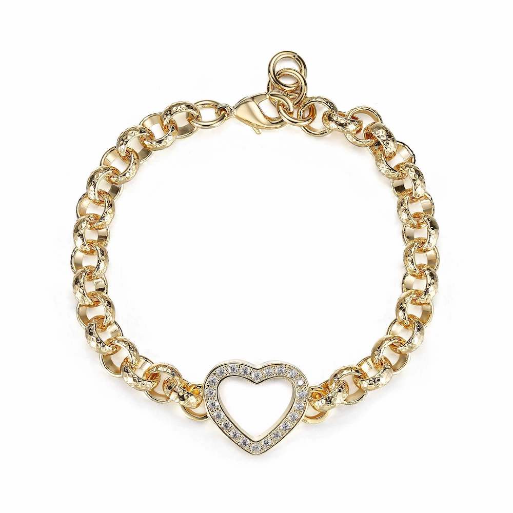 Kids 8mm Gold Open Heart Belcher Bracelet Stones 6/6.5 Inch