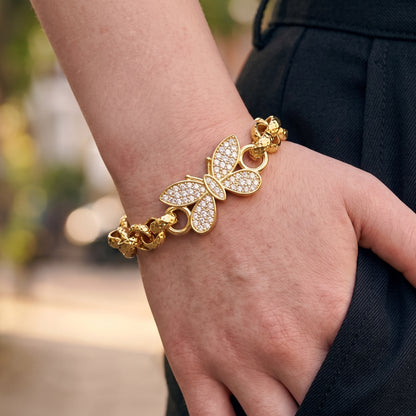 6 inch Butterfly Belcher Bracelet With Crystals