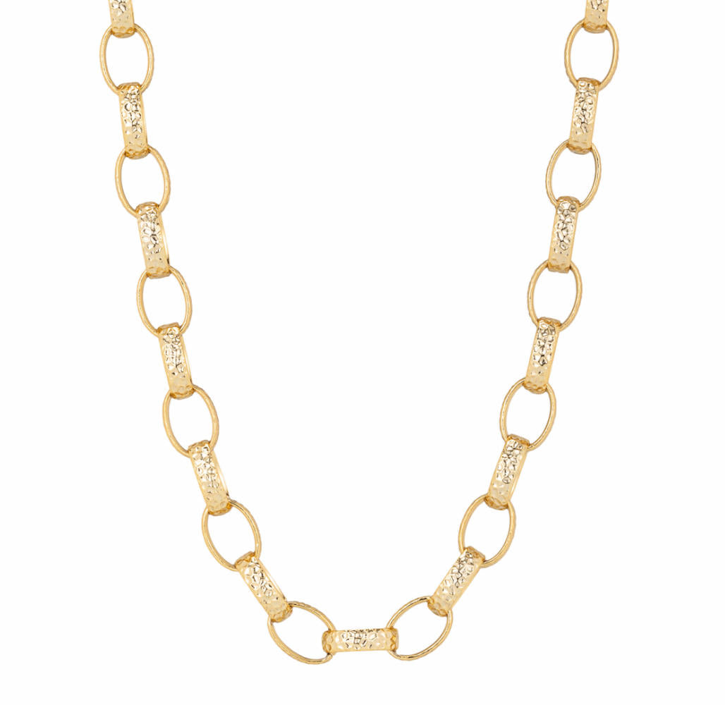 Patterned Gold Oval Belcher Chain, 10mm Wide, 22 Inch Necklace