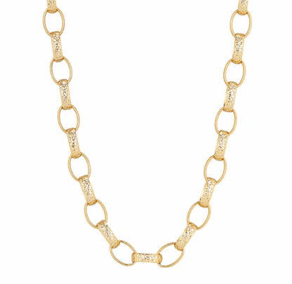 Gold Hammered Oval Belcher Chain &amp; Bracelet Set 10mm