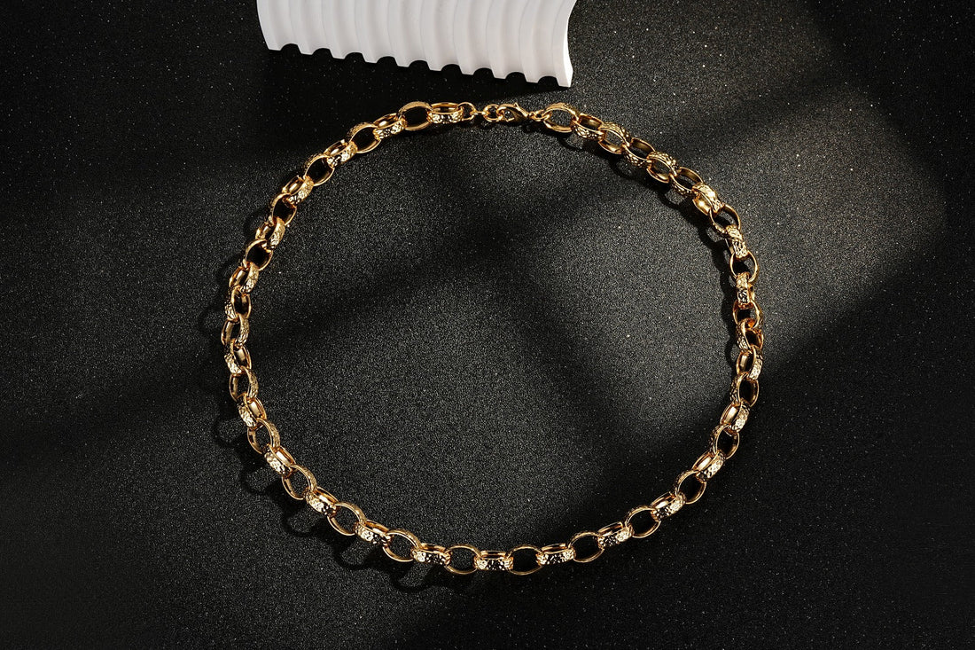 Gold 10mm Hammered Oval Belcher Necklace – 22-Inch