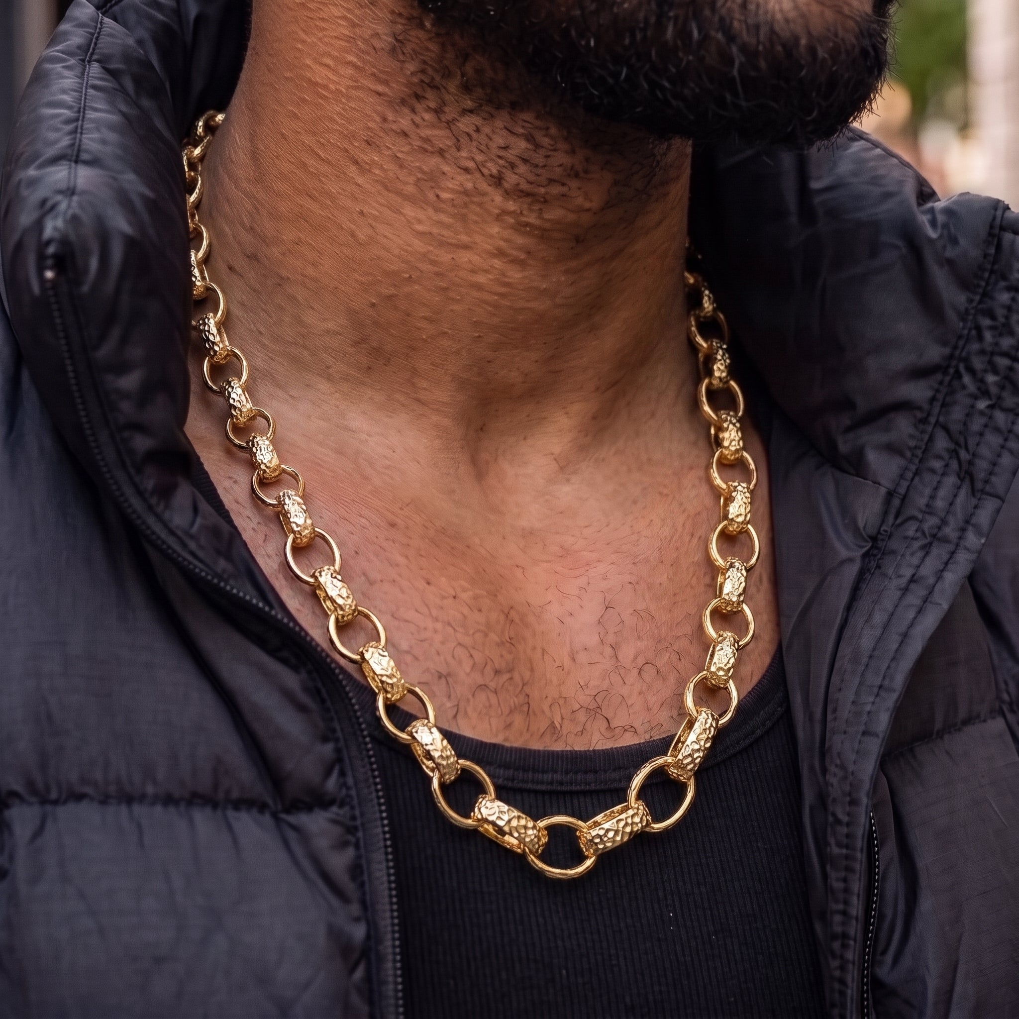 Gold Hammered Oval Belcher Chain 10mm