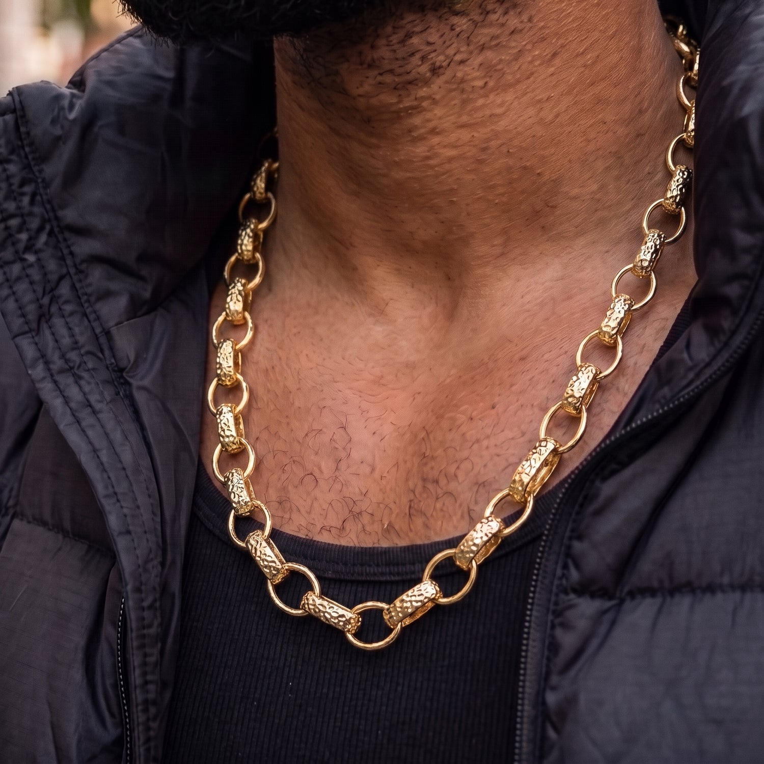 Gold Hammered Oval Belcher Chain 10mm