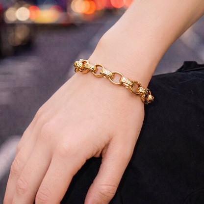 10mm Gold Oval Belcher Hammered Pattern Bracelet