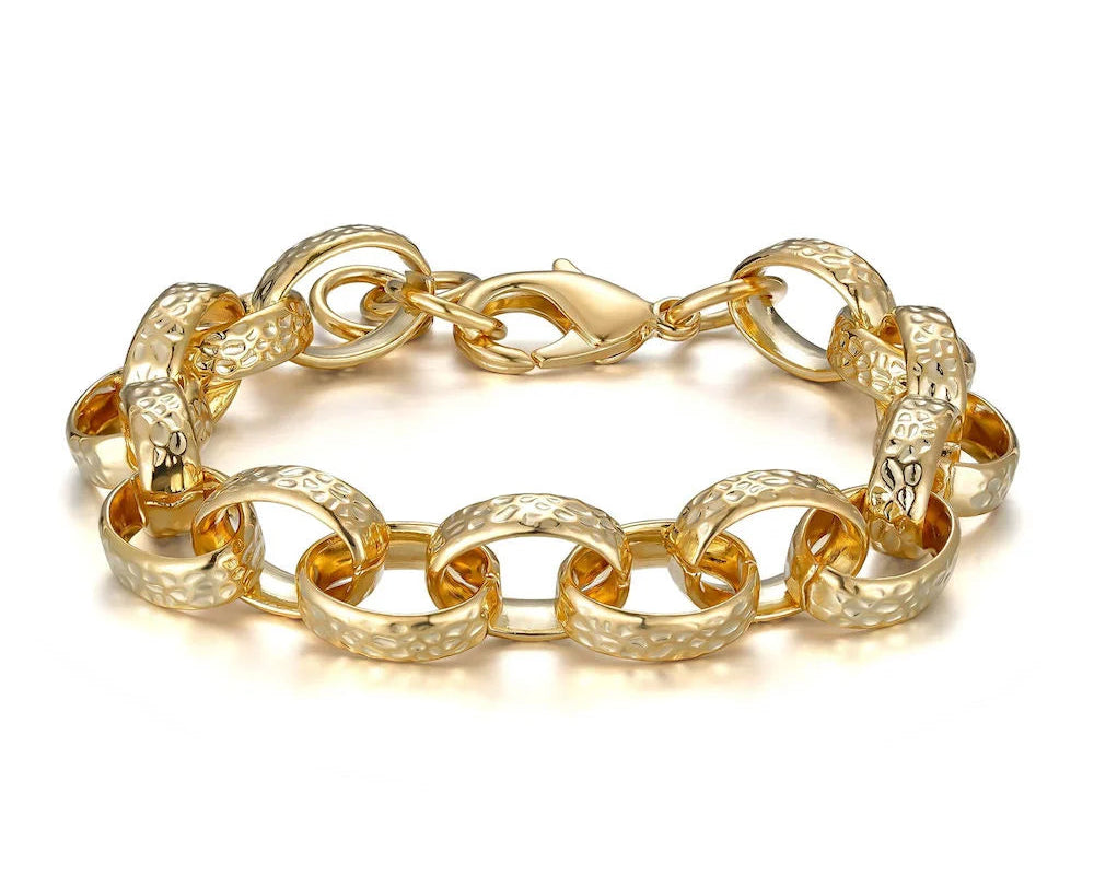 Gold Hammered Oval Belcher Chain &amp; Bracelet Set 10mm