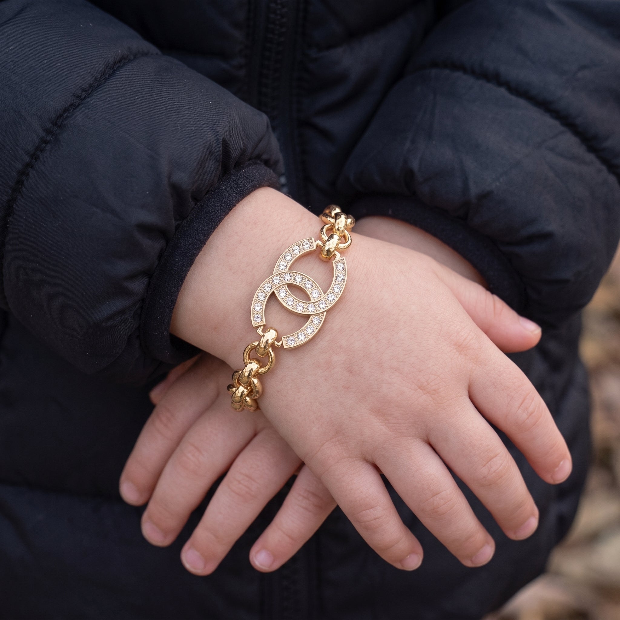 Gold Horseshoe Crystal Belcher Bracelet 6inches