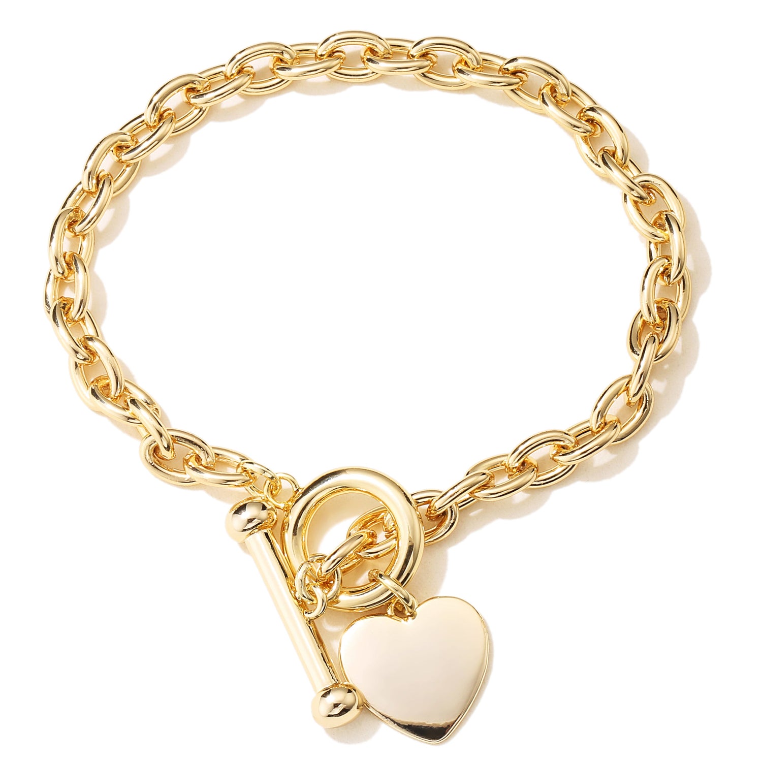 Gold Toggle Heart Bracelet Oval Links Tbar
