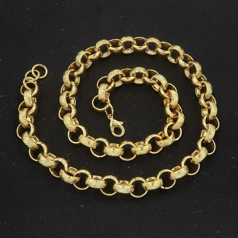 Gold Ornate Filigree Belcher Chain &amp; Bracelet Set 15mm