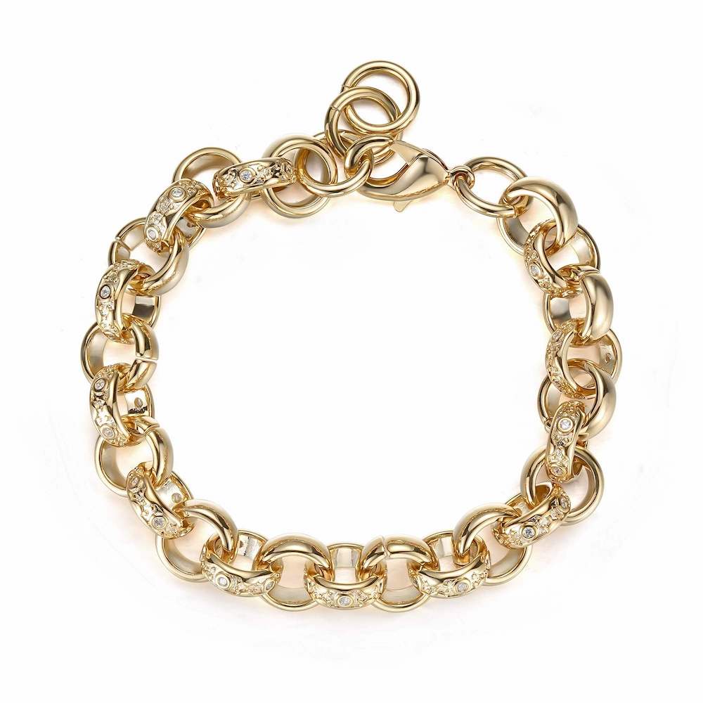 12mm Gold Alternate Crystal Pattern Belcher Bracelet 8 Inch