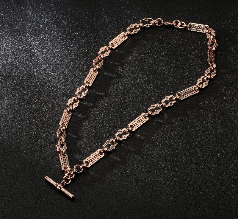 Detailed View of Rose Gold Stars and Bars Chain and Bracelet