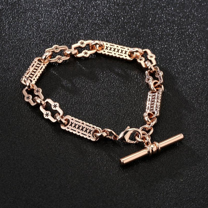 Lightweight rose gold stars and bars bracelet, 9mm wide, 8-8.5 inches, 22 grams.