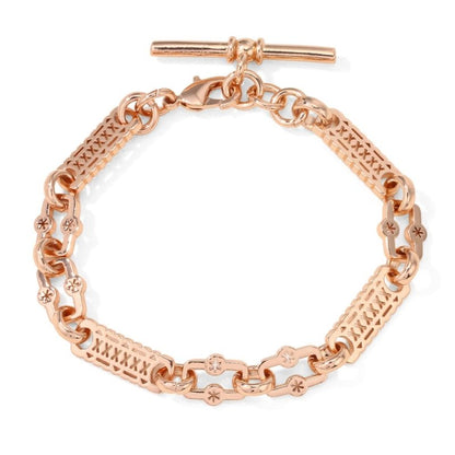 8-8.5 inch rose gold bracelet, 9mm width, stars and bars design, 22 grams.