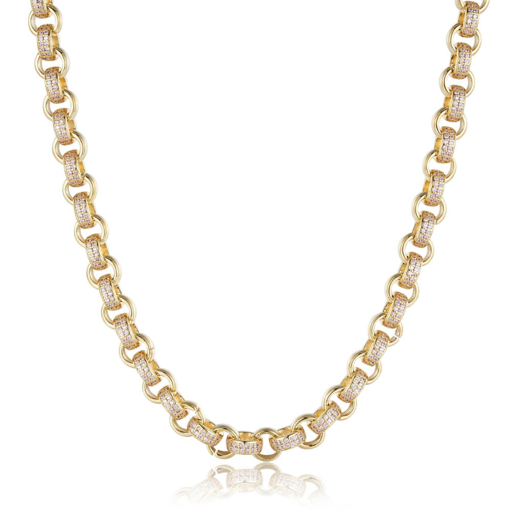 8mm Gold Filled Belcher Chain with Pink Stones, 18 Inches Long