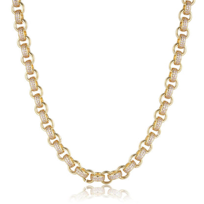 8mm Gold Filled Belcher Chain with Pink Stones, 18 Inches Long