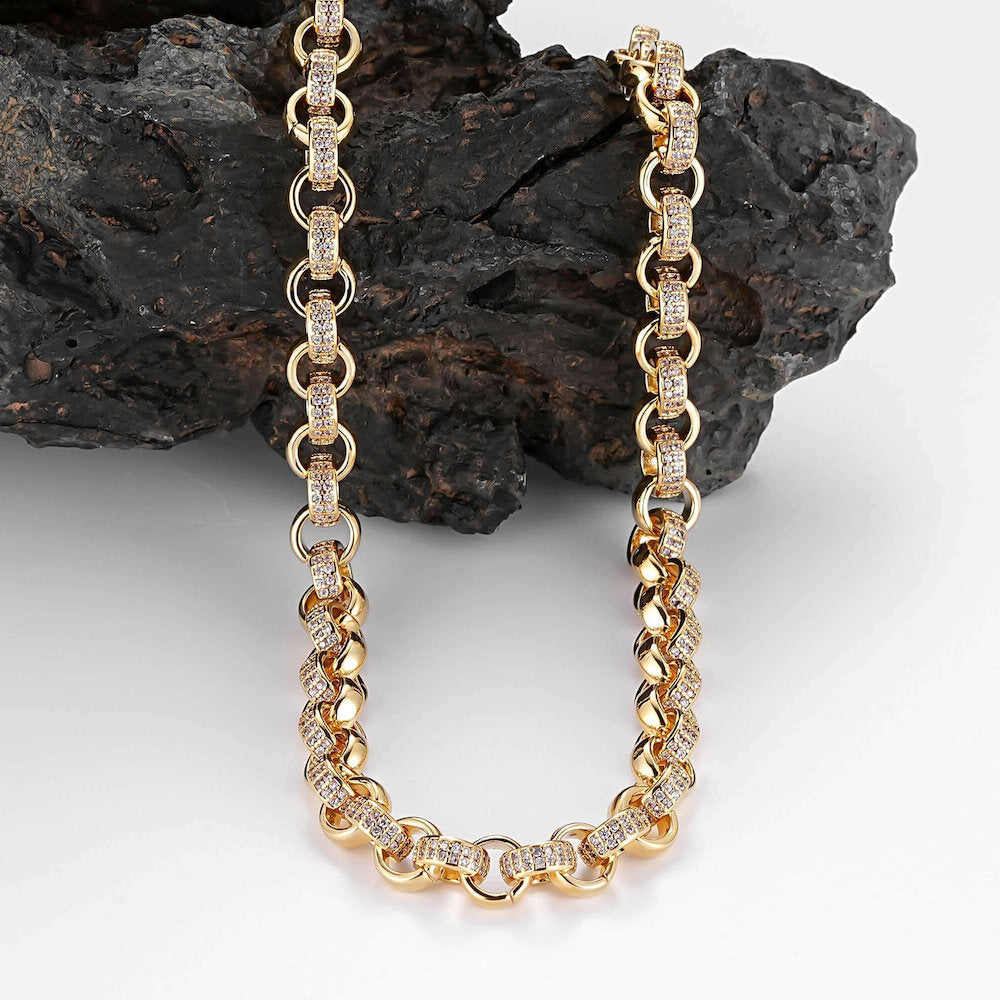 Gold Belcher Chain with Pink Stones Detail