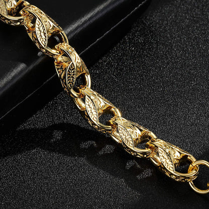 Gold 3D tulip bracelet, 15mm wide, 8-8.5 inches long, 106 grams.