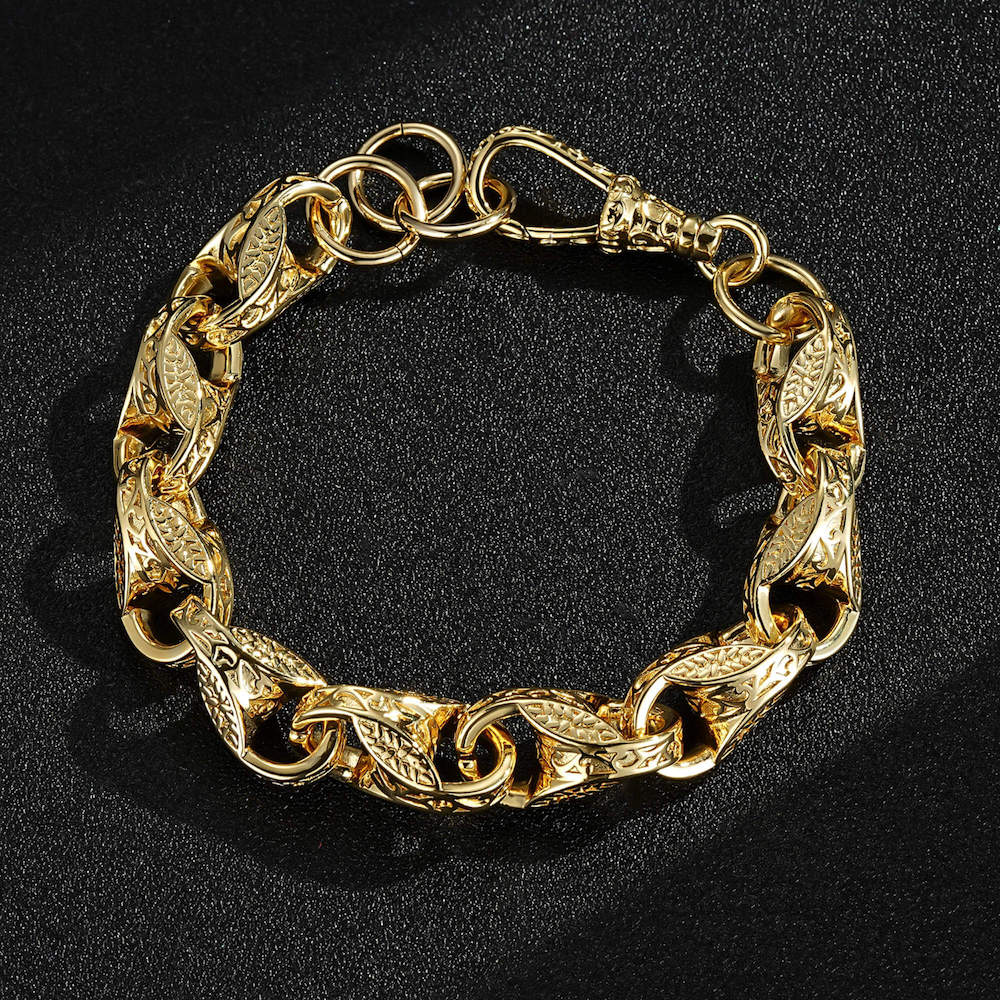 Gold XXL 3D Tulip Chain &amp; Bracelet Set 15mm