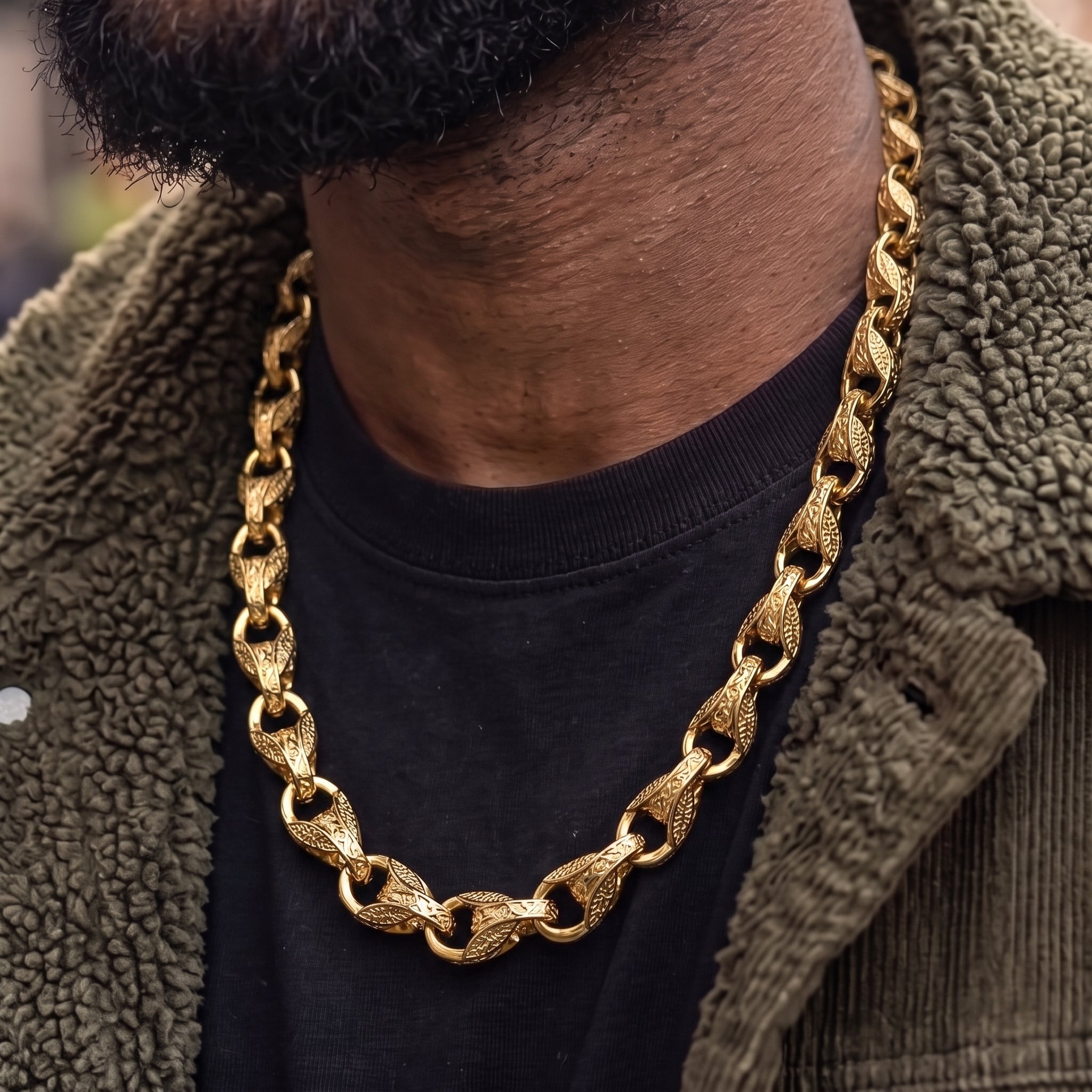 New Luxury Gold 12mm 3D Tulip Chain with Albert Clasp