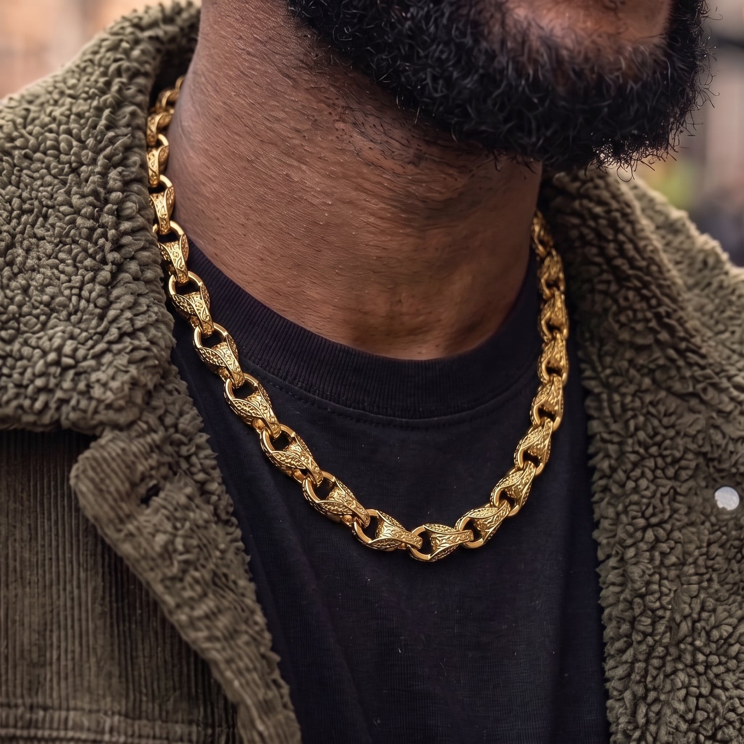 New Luxury Gold 12mm 3D Tulip Chain with Albert Clasp